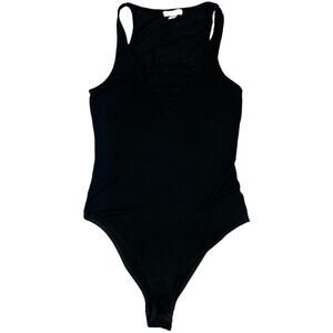 BP Bodysuit Black V-Neck Sleeveless Stretch Ladder V Cutout‎ Womens XXS Onepiece
